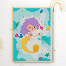 Mermaid Nursery Print Kids Room Poster