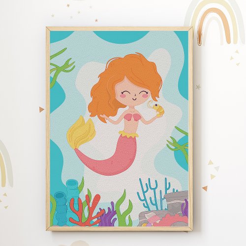 Mermaid Nursery Print Kids Room Poster