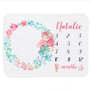 Mermaid Ocean Baby Girl Milestone Blanket