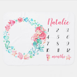 Mermaid Ocean Baby Girl Milestone Blanket