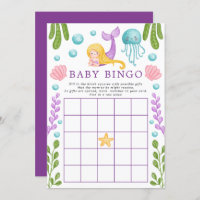 Mermaid Ocean Baby Shower Bingo Game Invitation