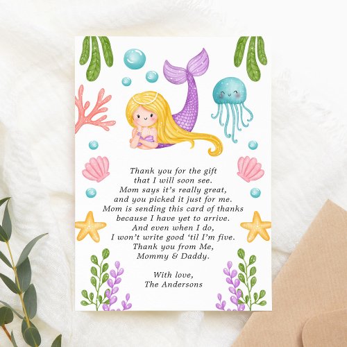 Mermaid Ocean Baby Shower Thank You Card