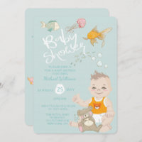 Mermaid Ocean Boy Invitation Blue Baby Shower