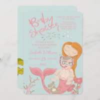 Mermaid Ocean Girl Pink Baby Shower Invitation