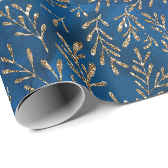 Mermaid Ocean Glitter Blue Navy Gold Foils Wrapping Paper (Roll Corner)
