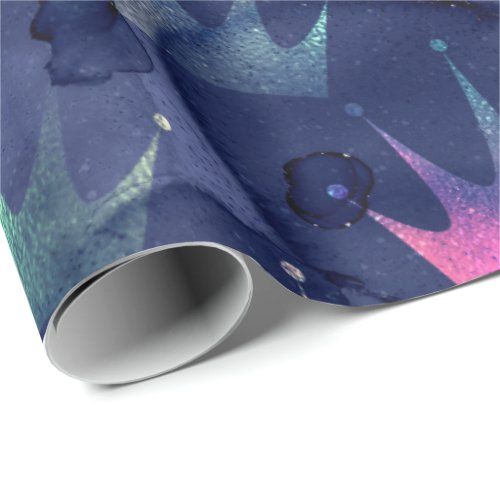 Mermaid Ocean Glitter Blue Navy Tiffany Crowns Wrapping Paper