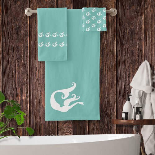 Mermaid Ocean Mist Blue and white Bath Towel Set