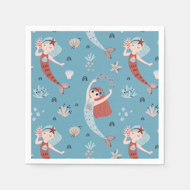Mermaid Ocean Sea Beach Party Birthday Kid Napkins (Front)