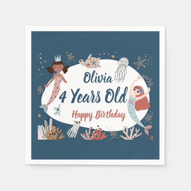 Mermaid Ocean Sea Beach Party Octopus Birthday Kid Napkins (Front)