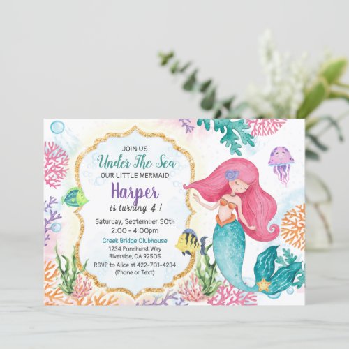 Mermaid Ocean Sea birthday invitation