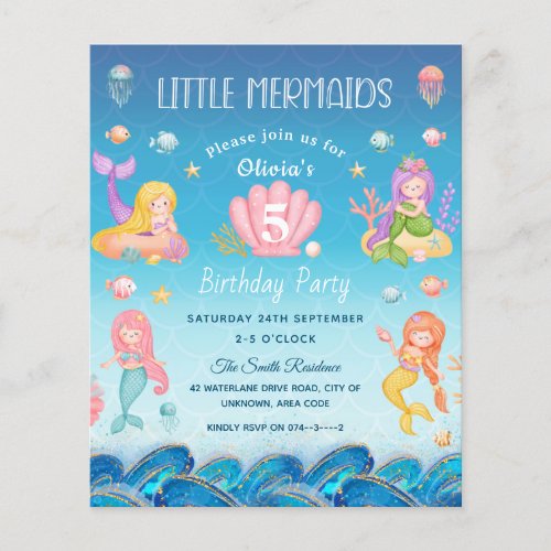 Mermaid Ocean Sea Cute Girl Birthday Invitation