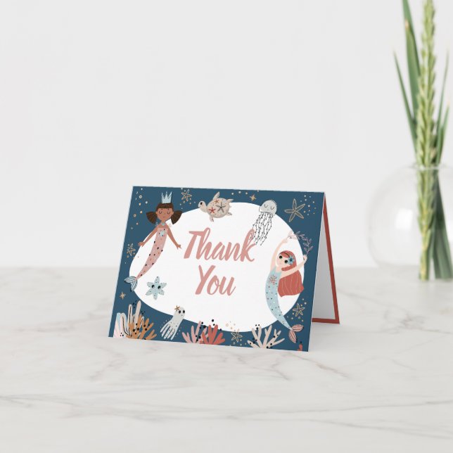 Mermaid Ocean Sea Kids Birthday Party Thank You Card (Front)