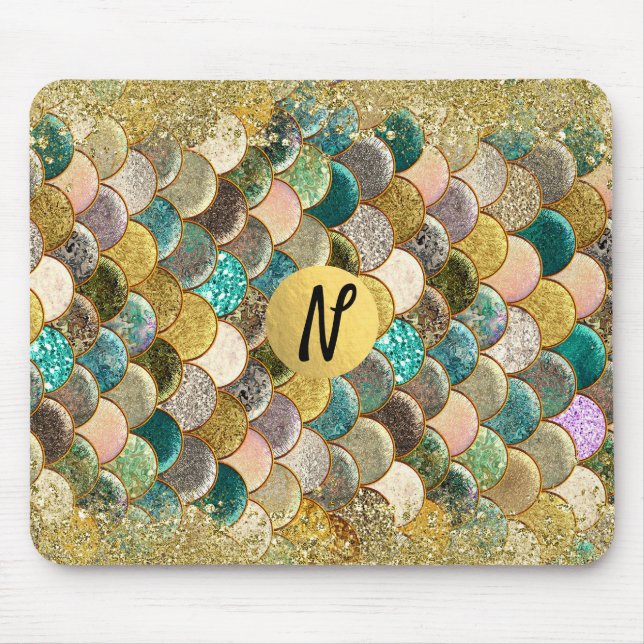 Mermaid Ocean Sea Scales Glamour Chic Glitter Mouse Pad (Front)