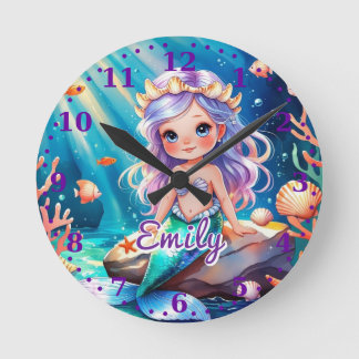 Mermaid Ocean Wall Clock – Editable Name