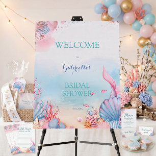 Mermaid Ocean Watercolor Dreamy Pink Bridal Shower Foam Board