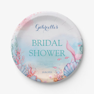 Mermaid Ocean Watercolor Dreamy Pink Bridal Shower Paper Plates