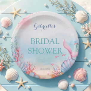 Mermaid Ocean Watercolor Dreamy Pink Bridal Shower Paper Plates