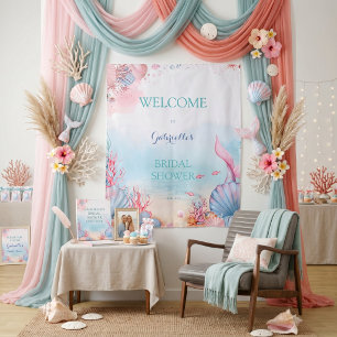 Mermaid Ocean Watercolor Dreamy Pink Bridal Shower Tapestry