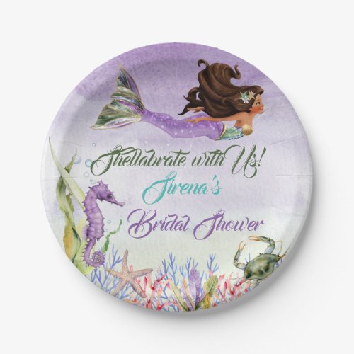 Mermaid of Color Seahorse Crab Purple Gold Green Paper Plates