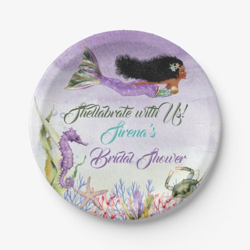 Mermaid of Color Seahorse Crab Purple Gold Green  Paper Plates