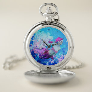 Mermaid of the Coral Veil Pocket Watch