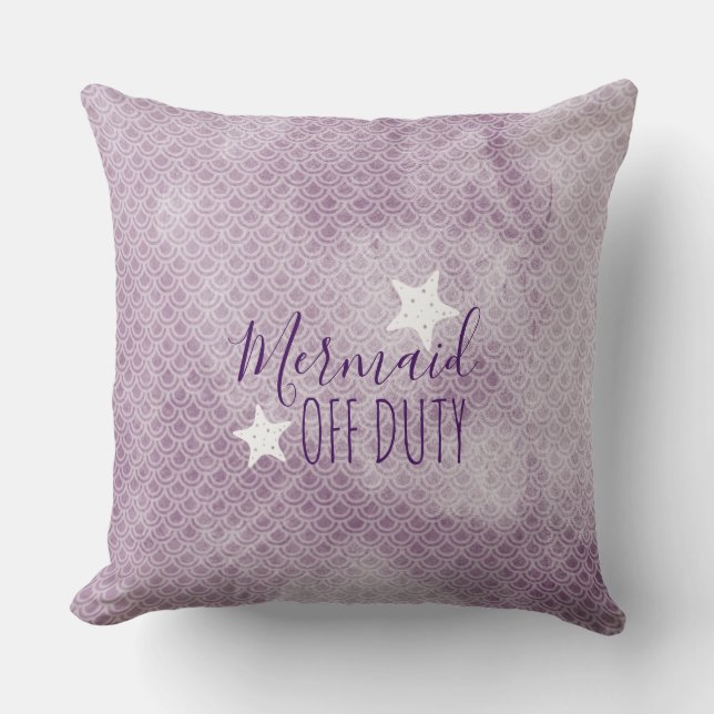 Mermaid Off Duty Purple Watercolor Throw Pillow (Front)