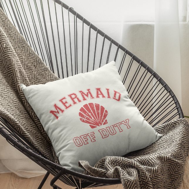 Mermaid Off Duty Sandblasted Typography Outdoor Throw Pillow (Creator Uploaded)