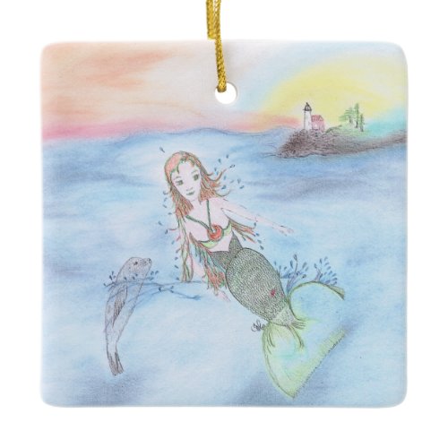 Mermaid off the Coast of Maine  Ceramic Ornament