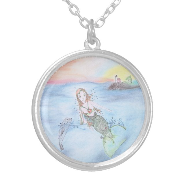 Mermaid off the Coast of Maine Silver Plated Necklace (Front)