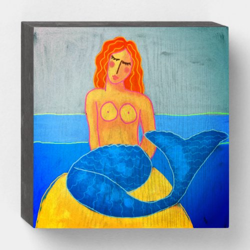 Mermaid on a Rock Abstract Painting Wooden Box Sign