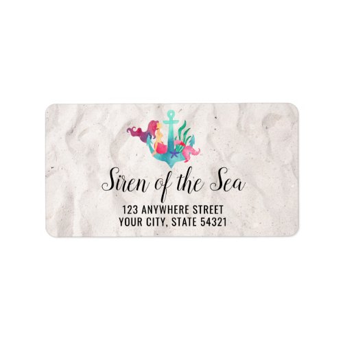 Mermaid on Anchor Nautical Watercolor Beach Sand Label