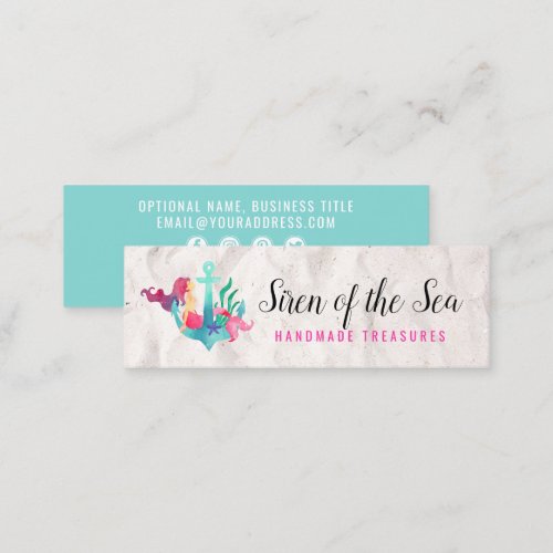 Mermaid on Anchor Nautical Watercolor Social Media Mini Business Card