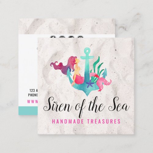 Mermaid on Anchor Nautical Watercolor Social Media Square Business Card