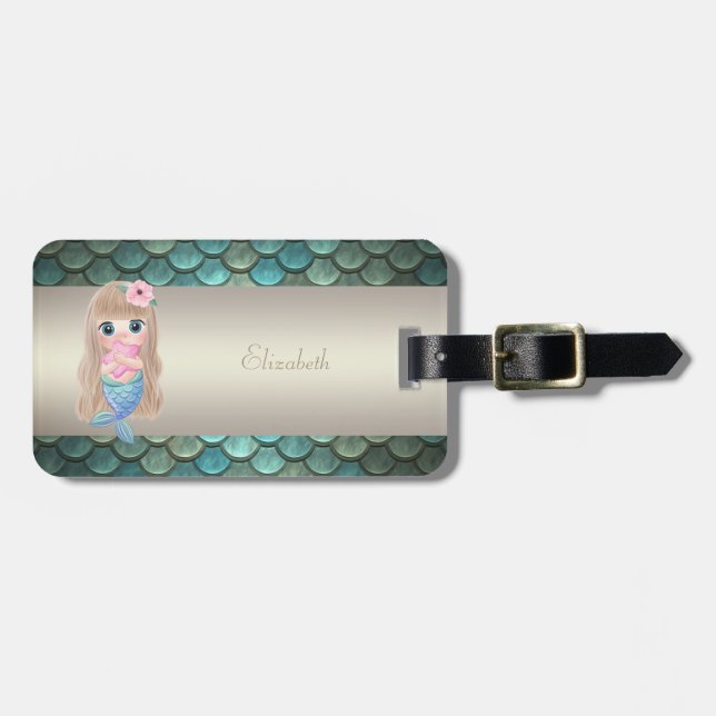 Mermaid On Baby Mermaid Tail Scales Luggage Tag (Front Horizontal)