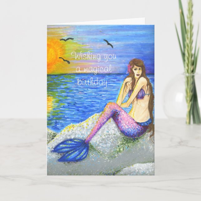 Mermaid on Beach Birthday Card (Front)