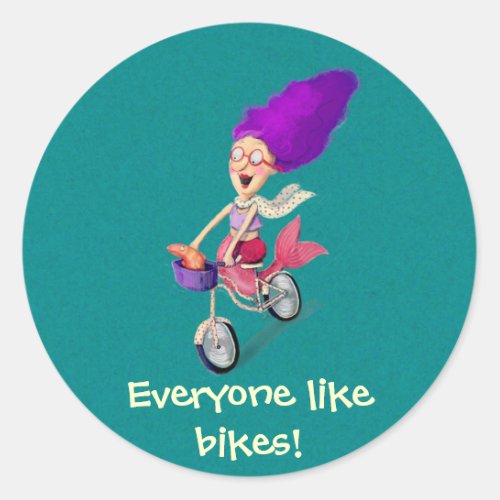 Mermaid on Bike Classic Round Sticker