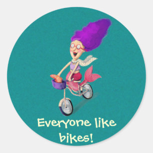 Mermaid on Bike Classic Round Sticker