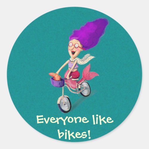 Mermaid on Bike Classic Round Sticker