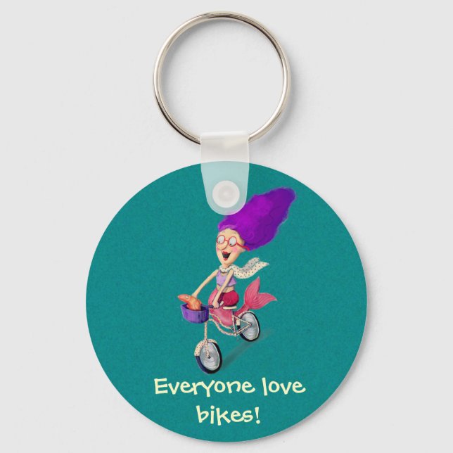 Mermaid on Bike Keychain (Front)