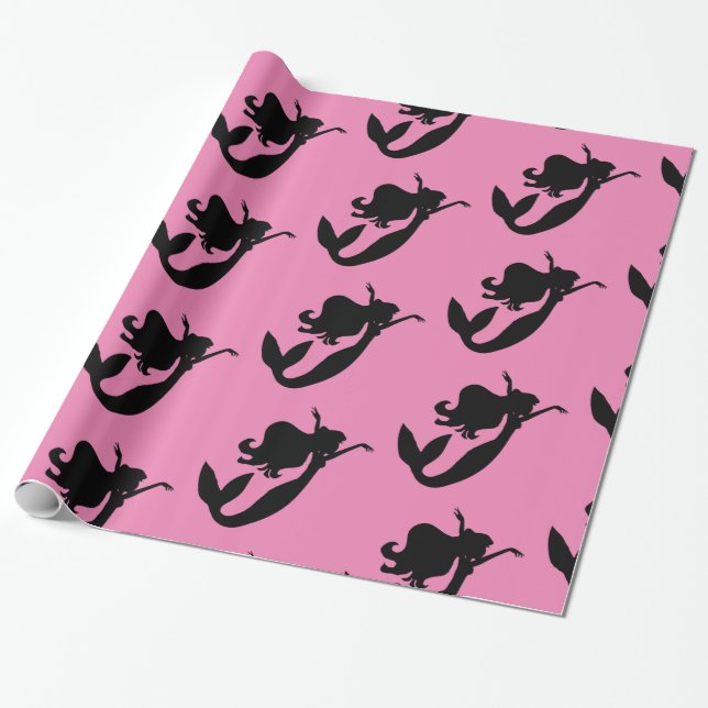 Mermaid on board black/white Thunder_Cove  Wrapping Paper (Unrolled)