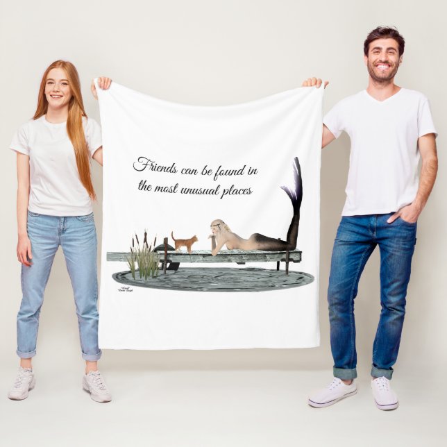 Mermaid On Boat Dock Fleece Blanket (In Situ)