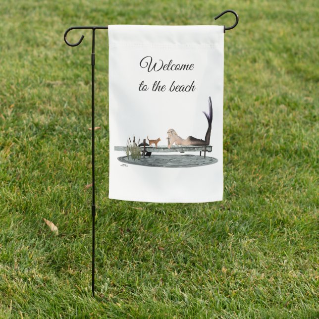 Mermaid On Boat Dock Garden Flag (In SItu)