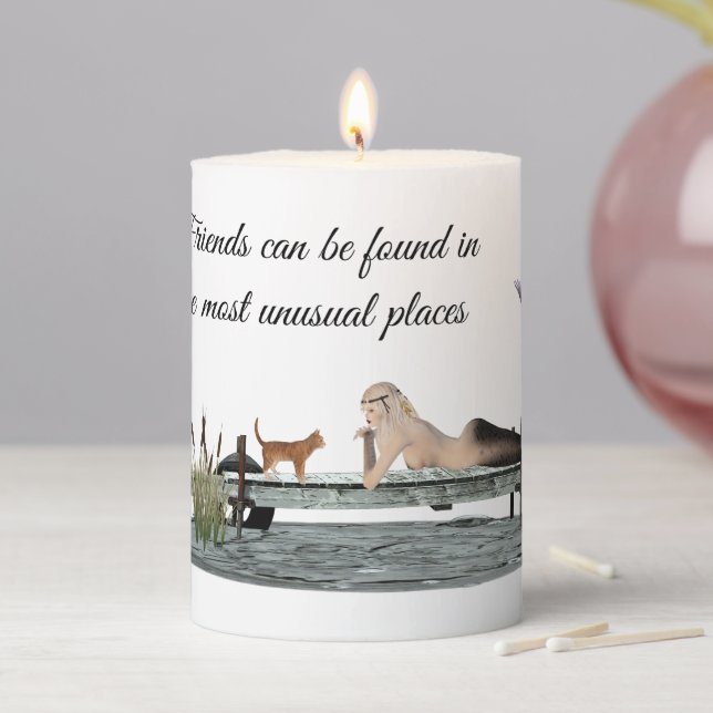Mermaid On Boat Dock Pillar Candle (In Situ)