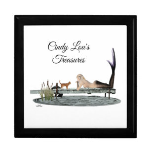Mermaid On Boat Dock Wood Keepsake Box