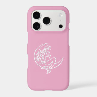 Mermaid on Crescent Moon (White Line Art) iPhone 17 Pro Case