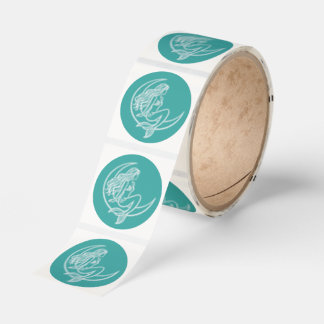 Mermaid on Crescent Moon (White Line Art) Classic Round Sticker