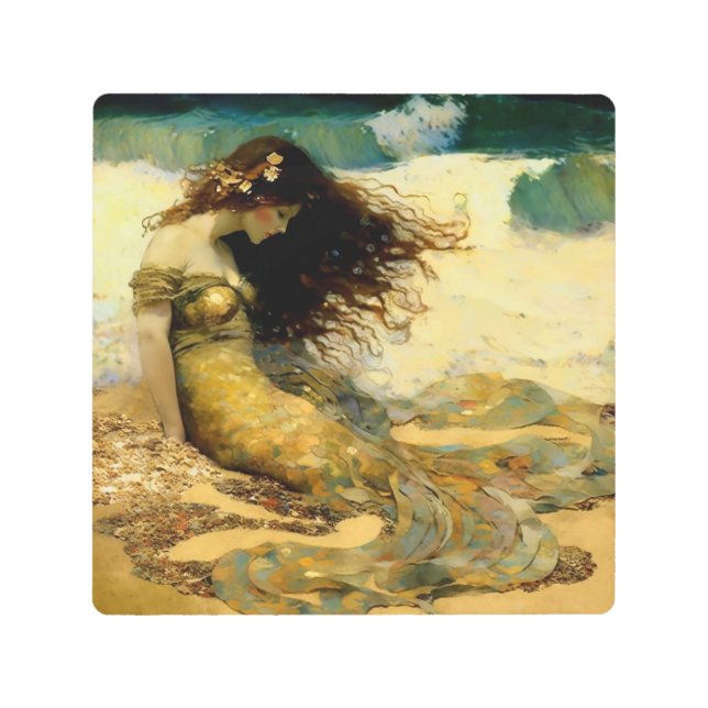 Mermaid on Golden Sands Metal Print (Front)