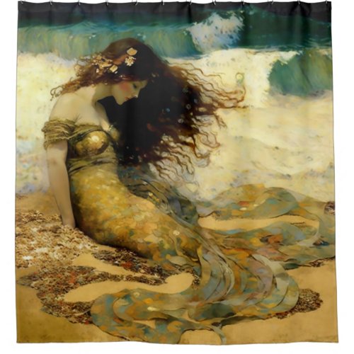 Mermaid on Golden Sands Shower Curtain