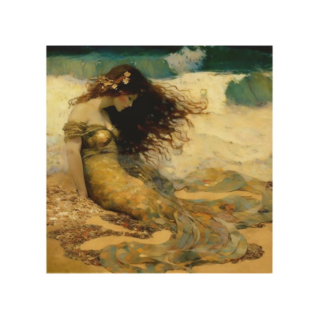 Mermaid on Golden Sands Wood Wall Art (Front)