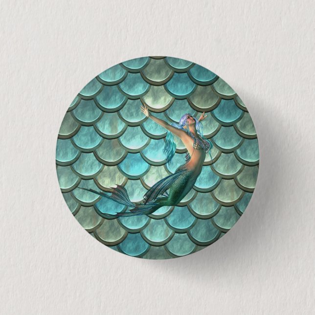 Mermaid On Mermaid Tail Scales Button (Front)